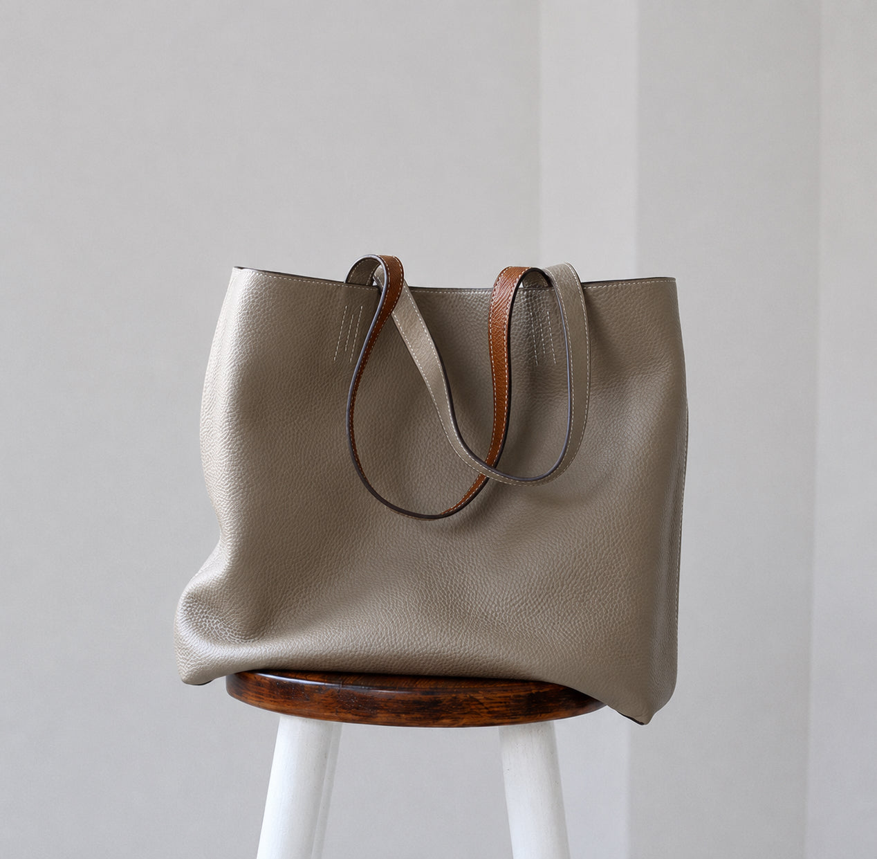 Reversible Full Grain Togo Leather Tote Bag | Two-Tone Everyday Carry Bag