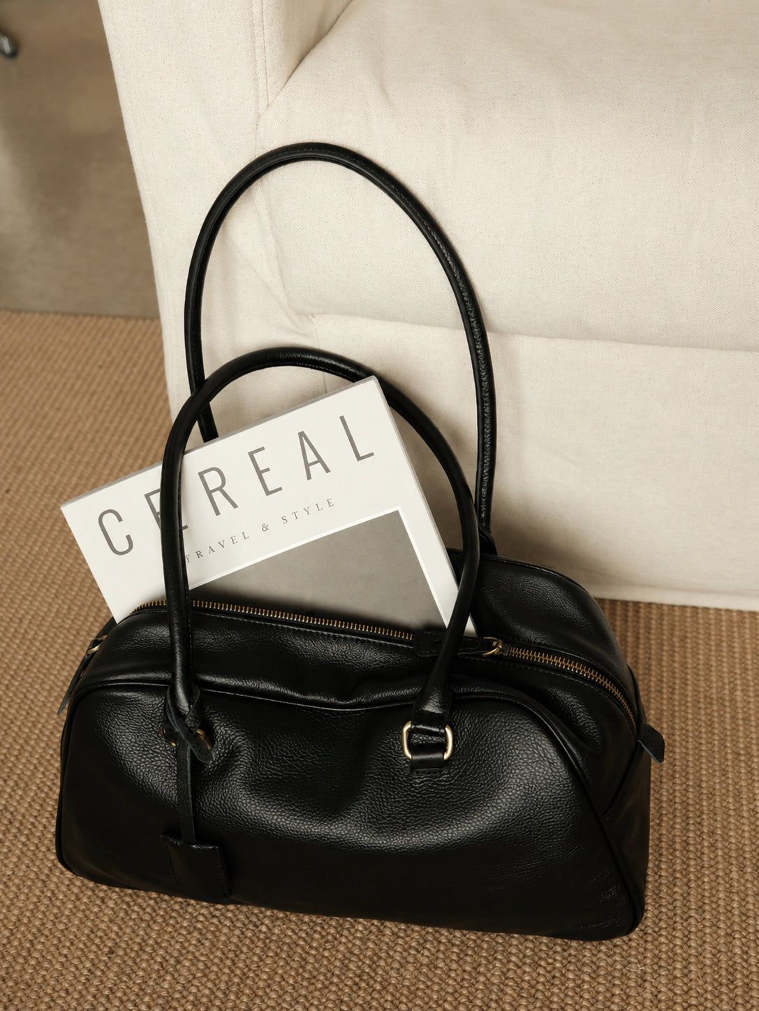 Full Grain Leather Bowling Bag – Handcrafted Structured Boston Shoulder Bag | Cowhide Top Handle Handbag
