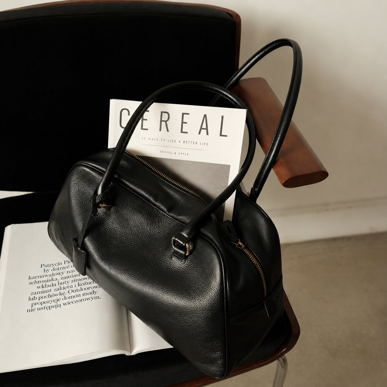 Full Grain Leather Bowling Bag – Handcrafted Structured Boston Shoulder Bag | Cowhide Top Handle Handbag