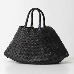Italy Leather Woven Bag Hobo Trapezoidal Bag | New Style Summer Beach Bag Full Grain Leather Triple Jump Bamboo HandBag, Handcrafted Basket Bag - Alexel Crafts