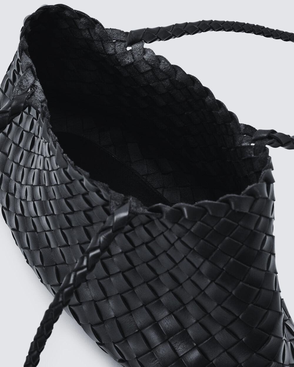 Italy Leather Woven Bag Hobo Trapezoidal Shoulder Bag (Long Handle) | New Style Summer Beach Bag Full Grain Leather Triple Jump Bamboo HandBag, Handcrafted Basket Bag - Alexel Crafts