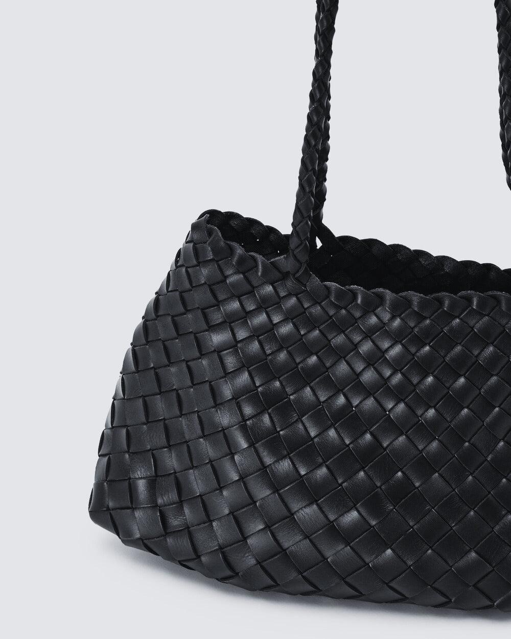 Italy Leather Woven Bag Hobo Trapezoidal Shoulder Bag (Long Handle) | New Style Summer Beach Bag Full Grain Leather Triple Jump Bamboo HandBag, Handcrafted Basket Bag - Alexel Crafts