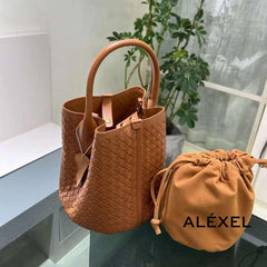 Lambskin Leather Bucket Bag Handwoven, Small Shoulder Bag, Woven Purse Women Classic bag Crossbody Designer Bag, Birthday Gift For Her - Alexel Crafts