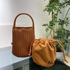 Lambskin Leather Bucket Bag Handwoven, Small Shoulder Bag, Woven Purse Women Classic bag Crossbody Designer Bag, Birthday Gift For Her - Alexel Crafts