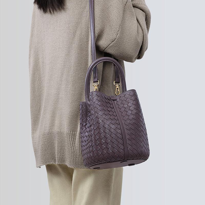 Lambskin Leather Bucket Bag Handwoven, Small Shoulder Bag, Woven Purse Women Classic bag Crossbody Designer Bag, Birthday Gift For Her - Alexel Crafts