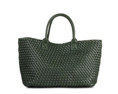 Large Handwoven Vegan Leather Tote/Weekend Bag in Onyx I Trendy Boutique Style ! Handmade Gift for Her - Alexel Crafts