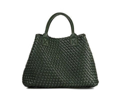 Large Handwoven Vegan Leather Tote/Weekend Bag in Onyx I Trendy Boutique Style ! Handmade Gift for Her - Alexel Crafts