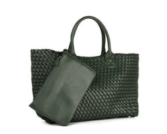 Large Handwoven Vegan Leather Tote/Weekend Bag in Onyx I Trendy Boutique Style ! Handmade Gift for Her - Alexel Crafts