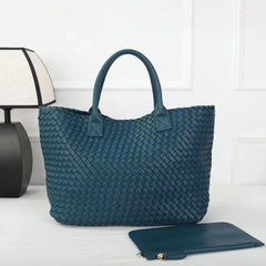 Large Handwoven Vegan Leather Tote/Weekend Bag in Onyx I Trendy Boutique Style ! Handmade Gift for Her - Alexel Crafts