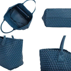Large Handwoven Vegan Leather Tote/Weekend Bag in Onyx I Trendy Boutique Style ! Handmade Gift for Her - Alexel Crafts
