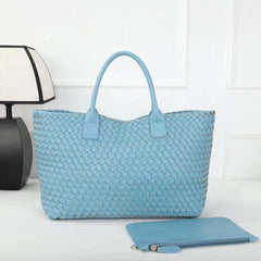 Large Handwoven Vegan Leather Tote/Weekend Bag in Onyx I Trendy Boutique Style ! Handmade Gift for Her - Alexel Crafts