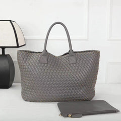 Large Handwoven Vegan Leather Tote/Weekend Bag in Onyx I Trendy Boutique Style ! Handmade Gift for Her - Alexel Crafts