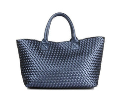 Large Handwoven Vegan Leather Tote/Weekend Bag in Onyx I Trendy Boutique Style ! Handmade Gift for Her - Alexel Crafts