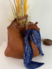 Large Italy Leather interwoven Hobo Tote Bag, Full Grain Leather Triple Bamboo Bag, Summer Beach Bag, Handcrafted Designer Basket Bag - Alexel Crafts