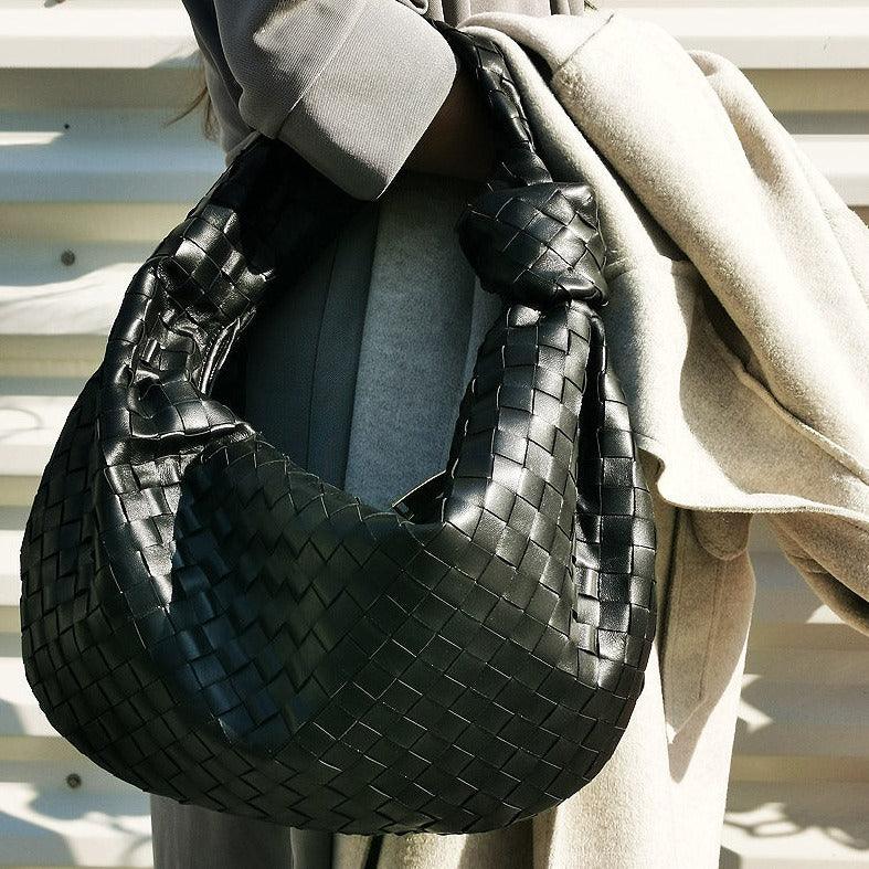 Large Lambskin Leather Knotted Intrecciato Handbag, Handcrafted Premium Quality Dumpling Bag, Daily Fashion Lady Bag, Designer Tote Bag - Alexel Crafts