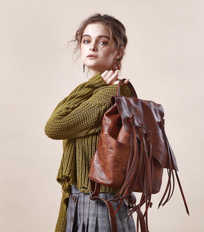 Large leather backpack, Handcrafted leather bag, Women Vintage School bag,Full Grain Leather Everyday Backpack, Special Gift for Her - Alexel Crafts