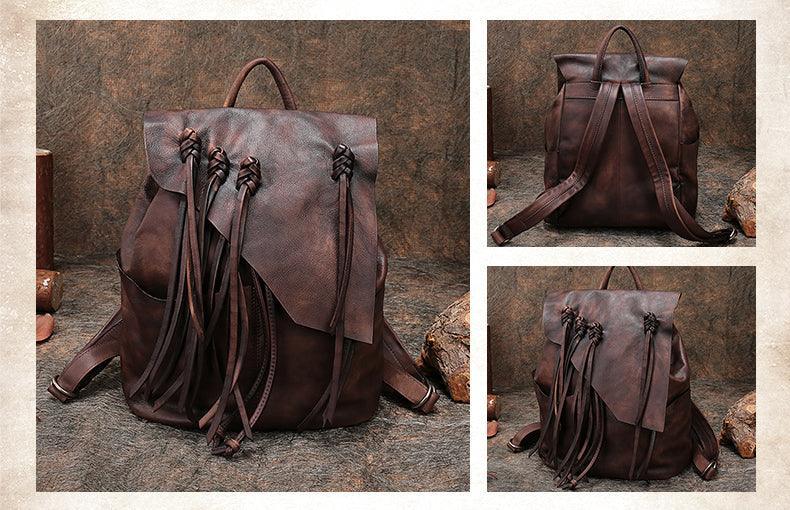 Large leather backpack, Handcrafted leather bag, Women Vintage School bag,Full Grain Leather Everyday Backpack, Special Gift for Her - Alexel Crafts