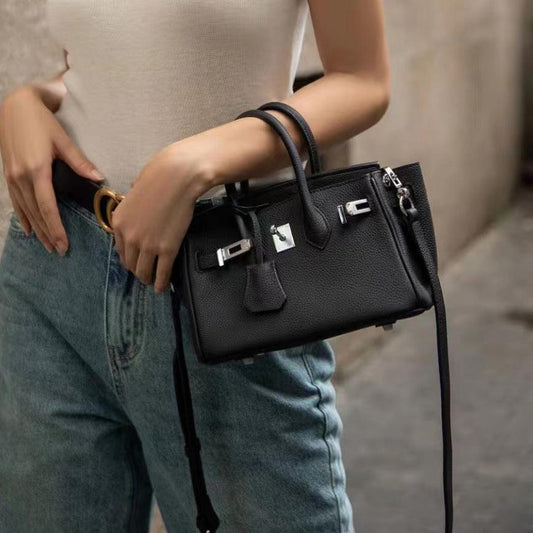 Luxury Classic Genuine Leather Bag Silver Tone, Must-have Leather Designer Bag, Shoulder Bag, Crossbody Bag, Gift For Her - Alexel Crafts