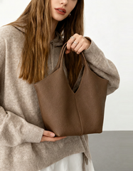 Minimalist Togo Cowhide Leather Hobo Tote: Handcrafted Leather Slouchy Bucket Bag