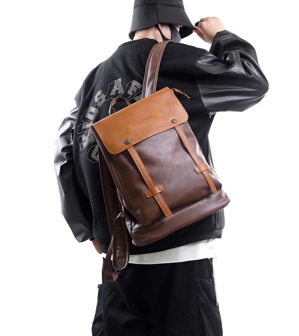 Minimalist brown/black Vegan Leather backpack women, Handcrafted waterproof backpack laptop bag, handbag Men, Gift for Her/Him - Alexel Crafts