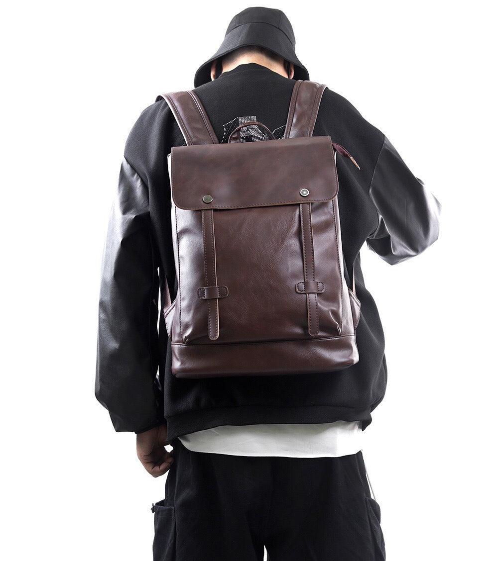 Minimalist brown/black Vegan Leather backpack women, Handcrafted waterproof backpack laptop bag, handbag Men, Gift for Her/Him - Alexel Crafts
