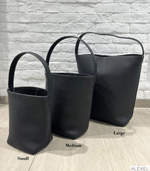 Minimalist Classic Leather Bucket Bag, Black Large Leather Tote Bag, Fashion Shoulder Bag, Tan Mummy Bag, Everyday Bag, Unisex Bag - Alexel Crafts