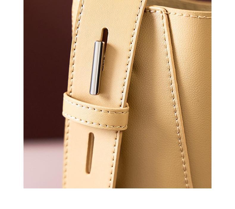 Minimalist Genuine Leather Bucket Bag | Leather Shoulder Bag, Chic Crossbody Bag, Gift for Her - Alexel Crafts