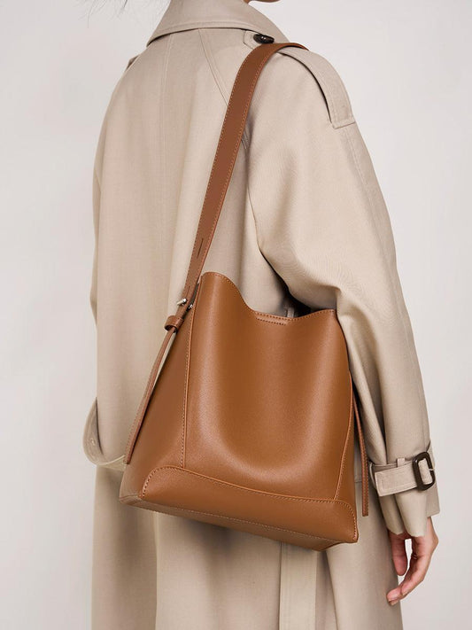 Minimalist Genuine Leather Bucket Bag | Leather Shoulder Bag, Chic Crossbody Bag, Gift for Her - Alexel Crafts