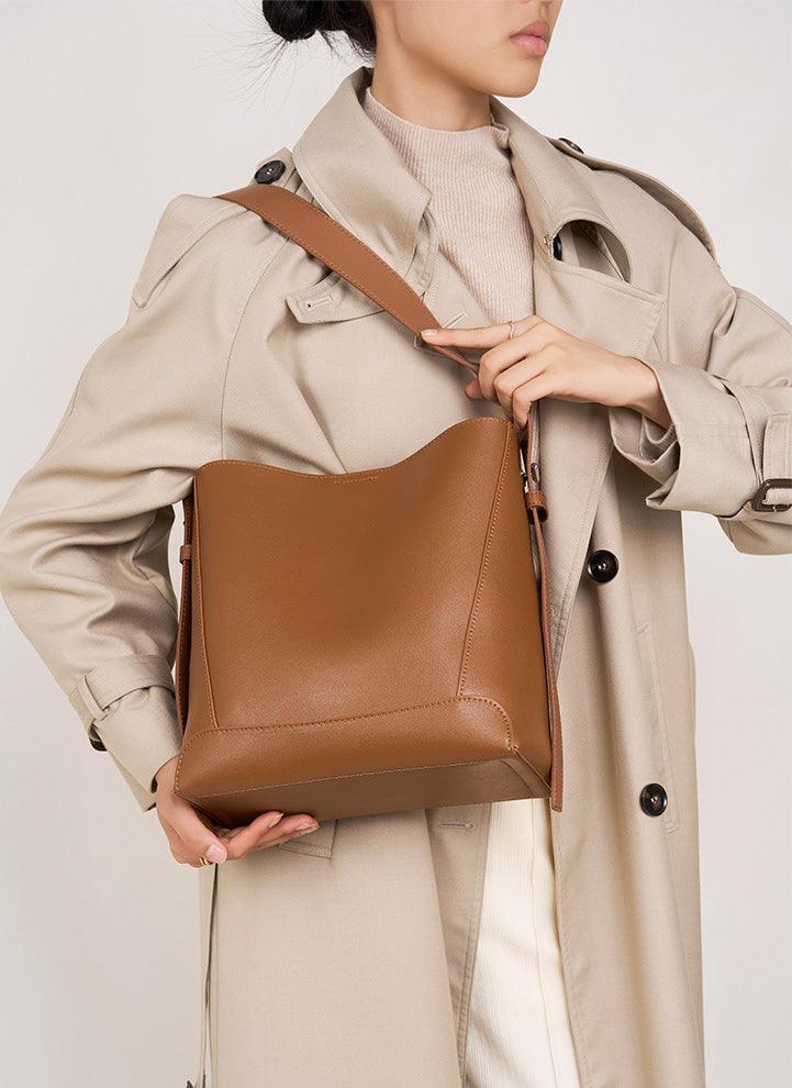 Minimalist Genuine Leather Bucket Bag | Leather Shoulder Bag, Chic Crossbody Bag, Gift for Her - Alexel Crafts