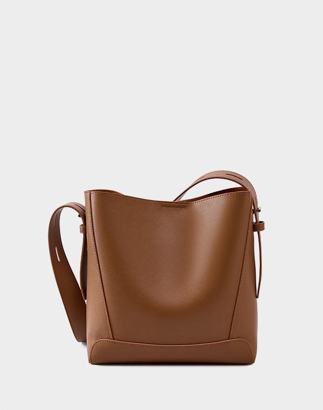 Minimalist Genuine Leather Bucket Bag | Leather Shoulder Bag, Chic Crossbody Bag, Gift for Her - Alexel Crafts