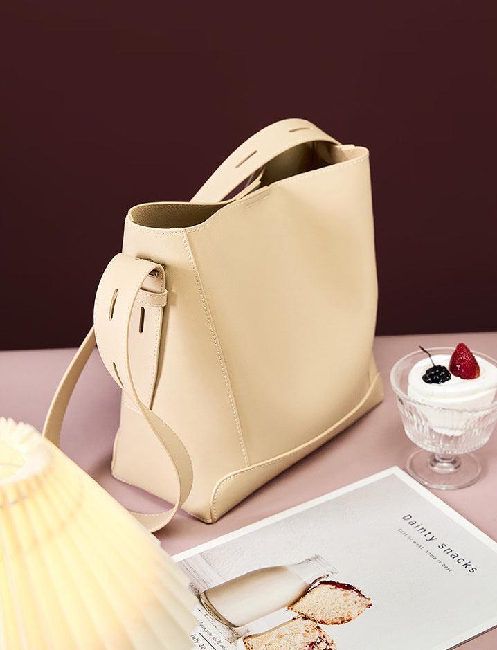 Minimalist Genuine Leather Bucket Bag | Leather Shoulder Bag, Chic Crossbody Bag, Gift for Her - Alexel Crafts