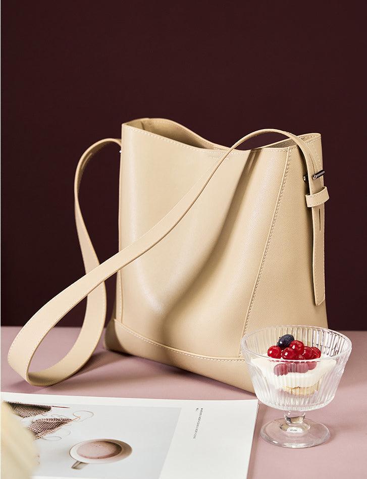 Minimalist Genuine Leather Bucket Bag | Leather Shoulder Bag, Chic Crossbody Bag, Gift for Her - Alexel Crafts