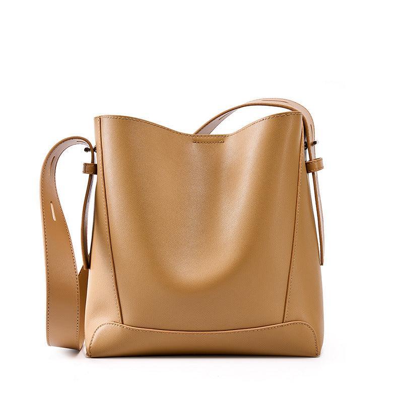 Minimalist Genuine Leather Bucket Bag | Leather Shoulder Bag, Chic Crossbody Bag, Gift for Her - Alexel Crafts