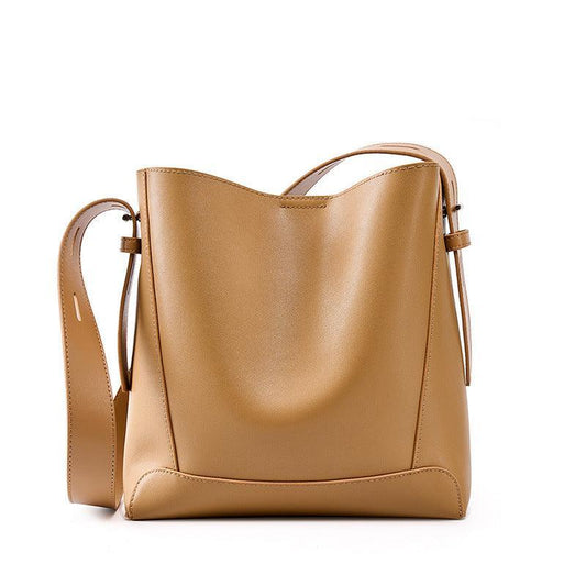 Minimalist Genuine Leather Bucket Bag | Leather Shoulder Bag, Chic Crossbody Bag, Gift for Her - Alexel Crafts