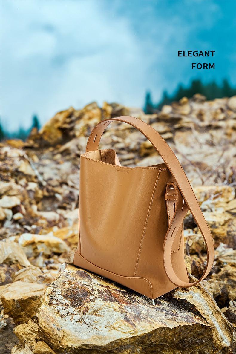 Minimalist Genuine Leather Bucket Bag | Leather Shoulder Bag, Chic Crossbody Bag, Gift for Her - Alexel Crafts