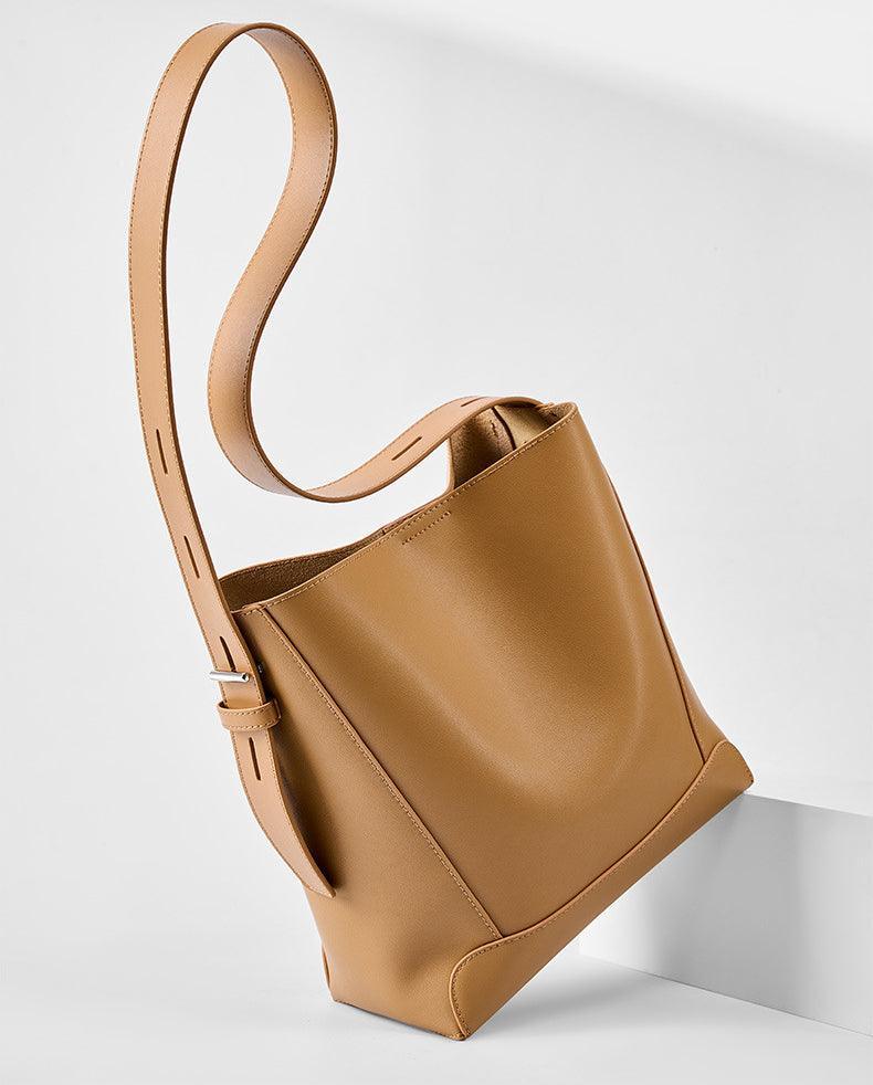 Minimalist Genuine Leather Bucket Bag | Leather Shoulder Bag, Chic Crossbody Bag, Gift for Her - Alexel Crafts