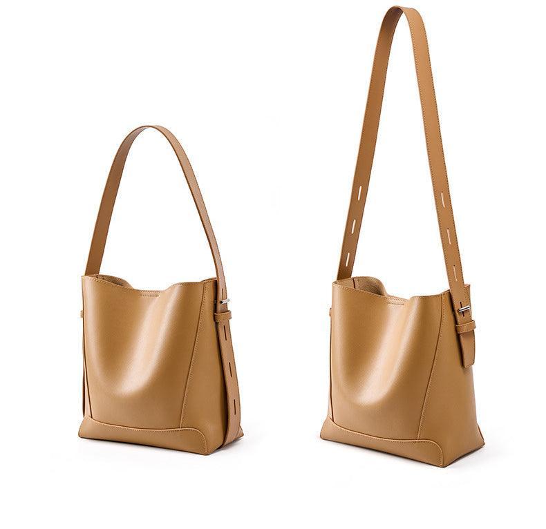 Minimalist Genuine Leather Bucket Bag | Leather Shoulder Bag, Chic Crossbody Bag, Gift for Her - Alexel Crafts