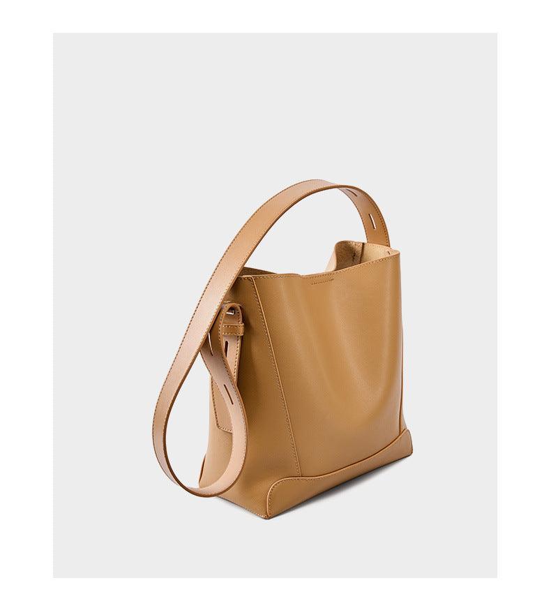 Minimalist Genuine Leather Bucket Bag | Leather Shoulder Bag, Chic Crossbody Bag, Gift for Her - Alexel Crafts