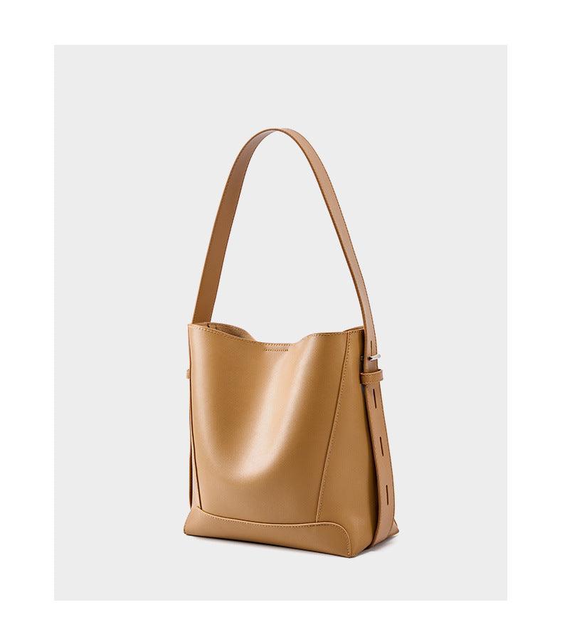 Minimalist Genuine Leather Bucket Bag | Leather Shoulder Bag, Chic Crossbody Bag, Gift for Her - Alexel Crafts