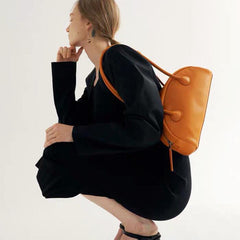 Minimalist Shell-shaped Leather Shoulder Bag, Women's Crescent Bag, Leather Party Bag - Alexel Crafts