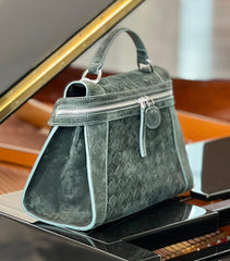 Morandi Blue Sheepskin Suede Leather Box Bag, Lambskin Leather Handbag, Luxury Designer Bag, Italian Leather Box Bag, Classic Handbag, Minimalist Leather Purse - Alexel Crafts