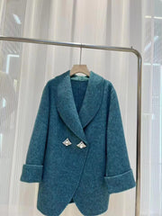 Oversize Double-Sided Wool Diamond Button Coat - Alexel Crafts