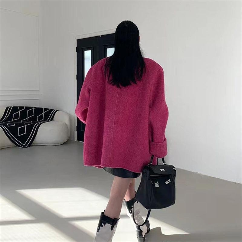 Oversize Double-Sided Wool Diamond Button Coat - Alexel Crafts
