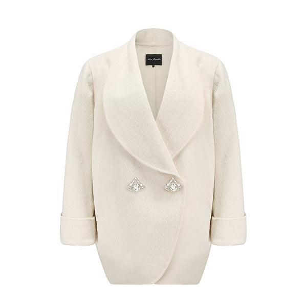 Oversize Double-Sided Wool Diamond Button Coat - Alexel Crafts