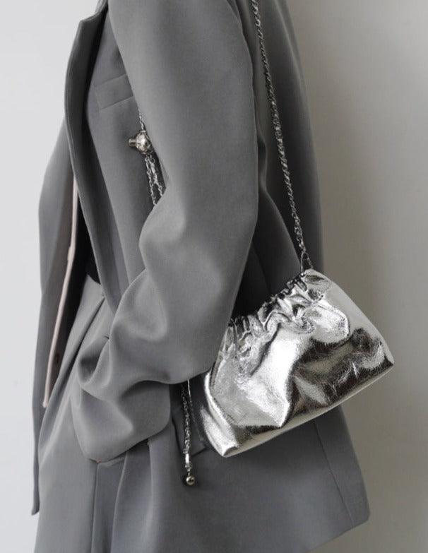 Pleated Cloud Chain Bag, Cowhide Small Silver Ball Minimalist Crossbody Bag - Alexel Crafts