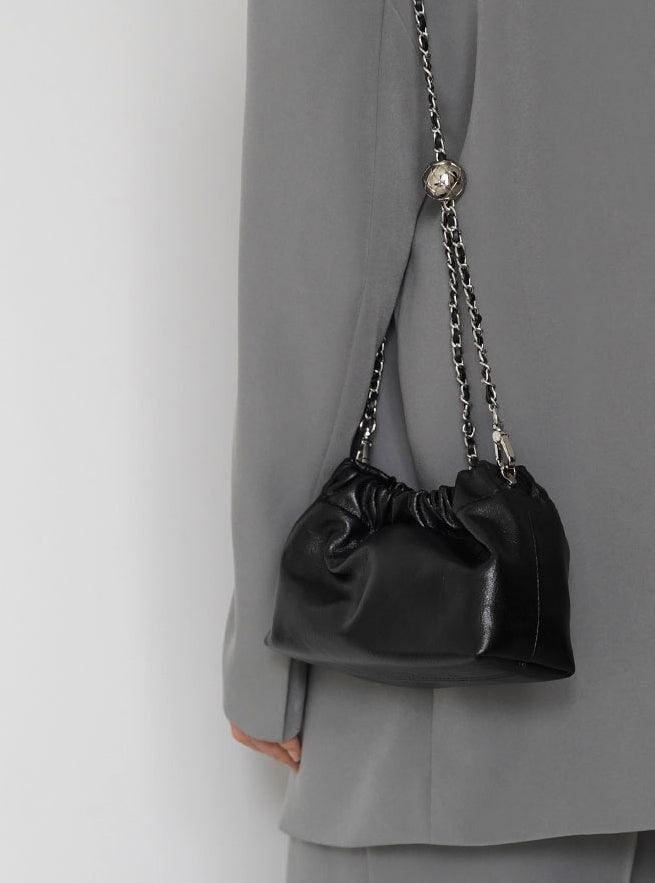 Pleated Cloud Chain Bag, Cowhide Small Silver Ball Minimalist Crossbody Bag - Alexel Crafts