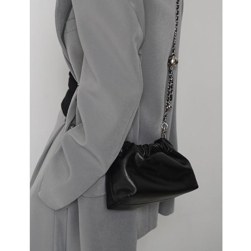 Pleated Cloud Chain Bag, Cowhide Small Silver Ball Minimalist Crossbody Bag - Alexel Crafts