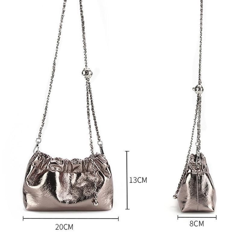Pleated Cloud Chain Bag, Cowhide Small Silver Ball Minimalist Crossbody Bag - Alexel Crafts
