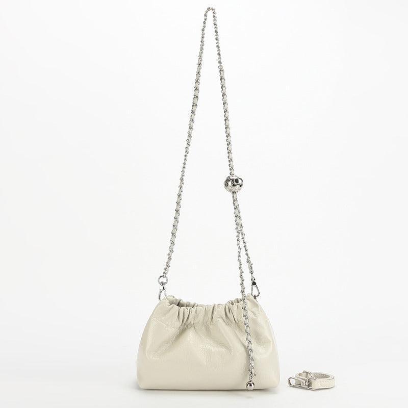 Pleated Cloud Chain Bag, Cowhide Small Silver Ball Minimalist Crossbody Bag - Alexel Crafts