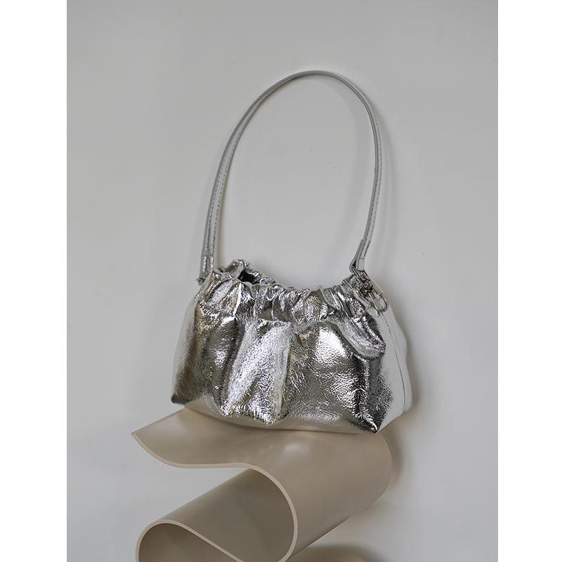 Pleated Cloud Chain Bag, Cowhide Small Silver Ball Minimalist Crossbody Bag - Alexel Crafts